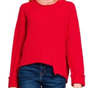 NEW Zenana Asymmetrical Hem Sweater - Ruby